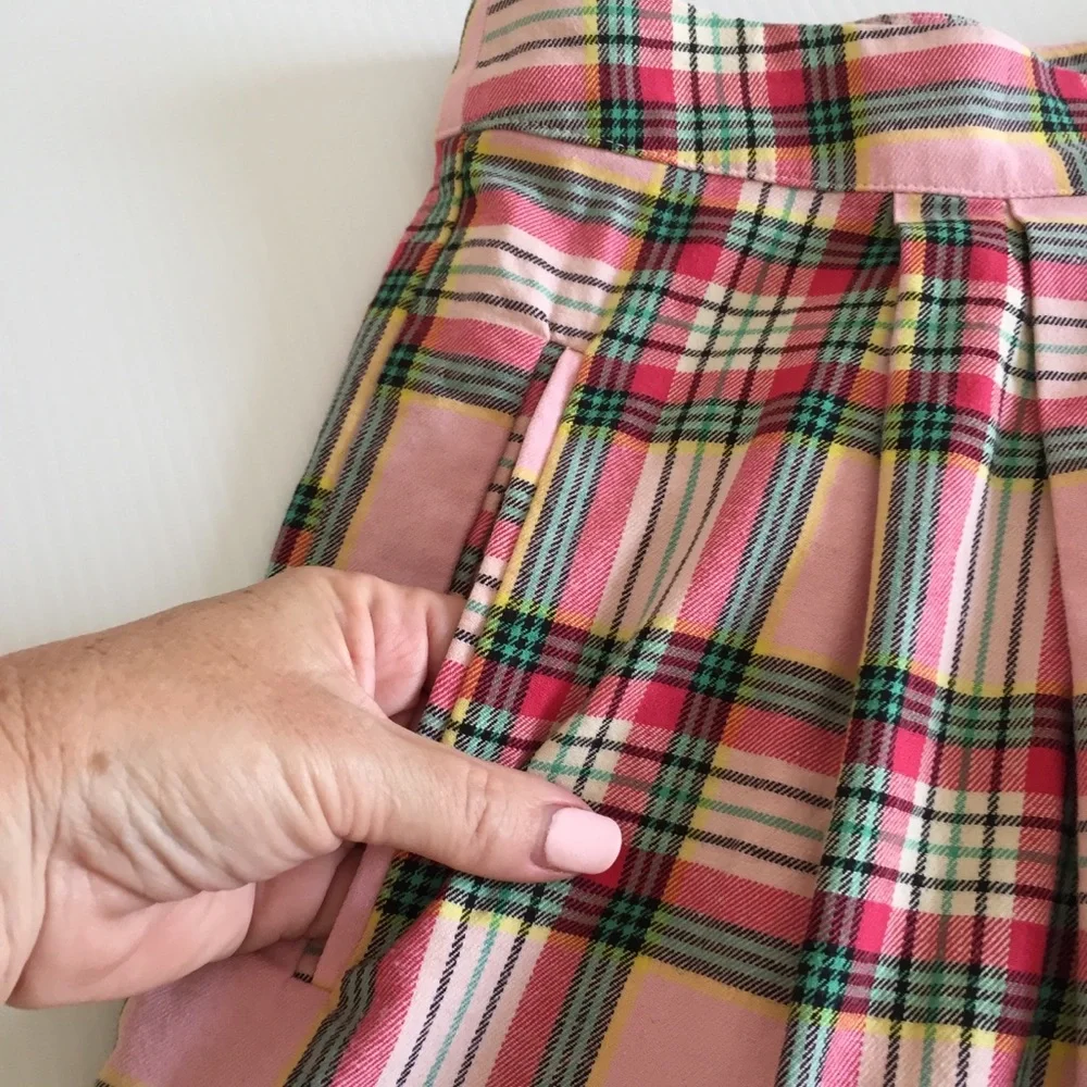 DANGERFIELD 18 plus size womens pleated plaid mini skirt pink green tartan curvy - Picture 7 of 16